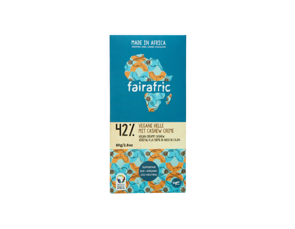 Ciocolata fair trade cu crema de caju vegana de la FairAfric