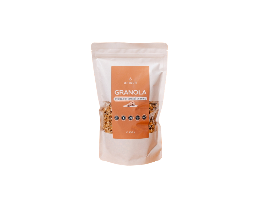 Granola cu migdale și ștrudel de mere