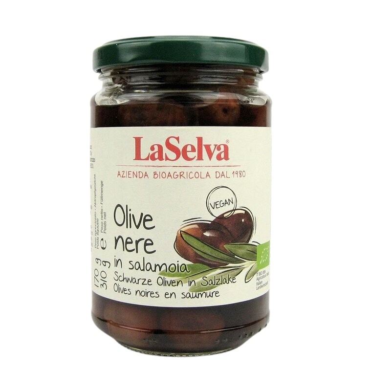 LaSelva Black pitted olives in brine eco