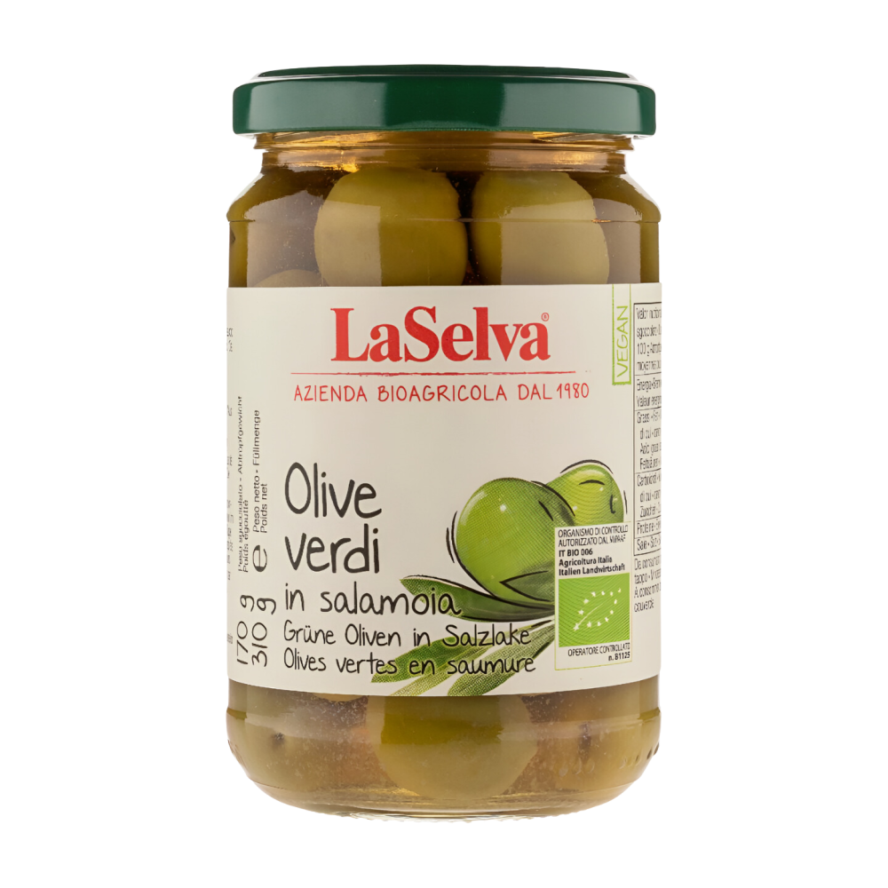LaSelva Green olives with pits in brine eco