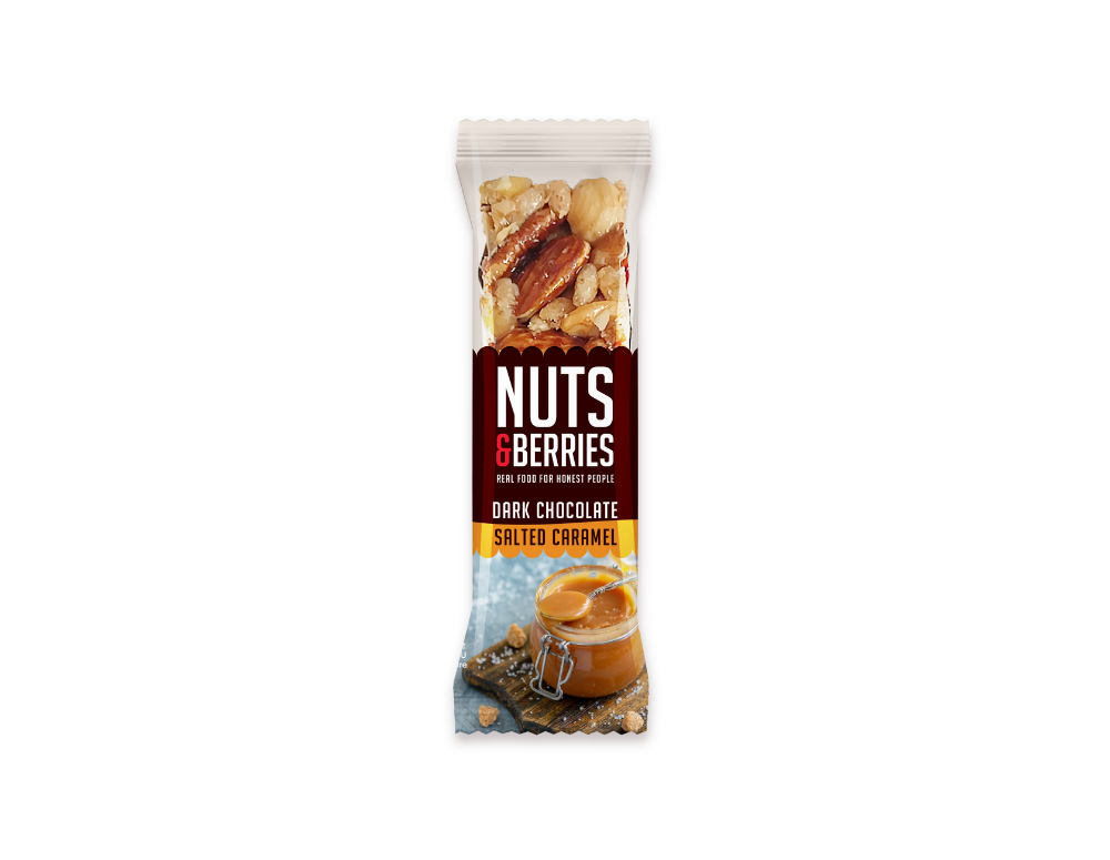 Baton cu ciocolată neagră și caramel sărat  de la nuts & berries