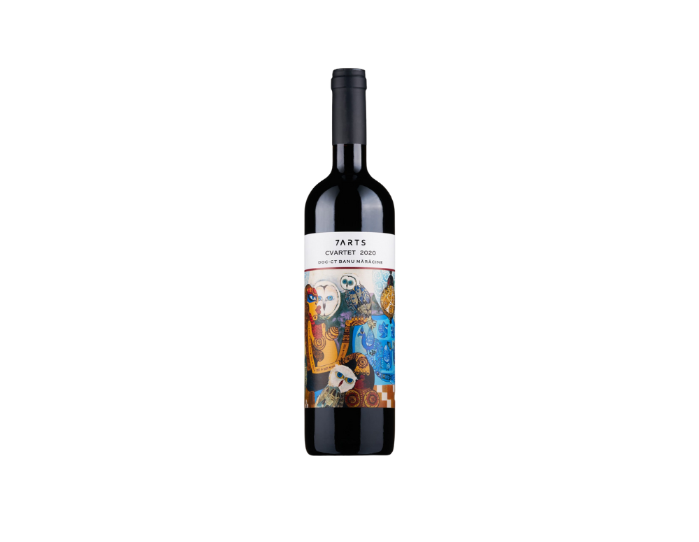 7arts vin rosu din 2020 cvartet soiurile Cabernet Sauvignon, Shiraz, Merlot și Fetească Neagră